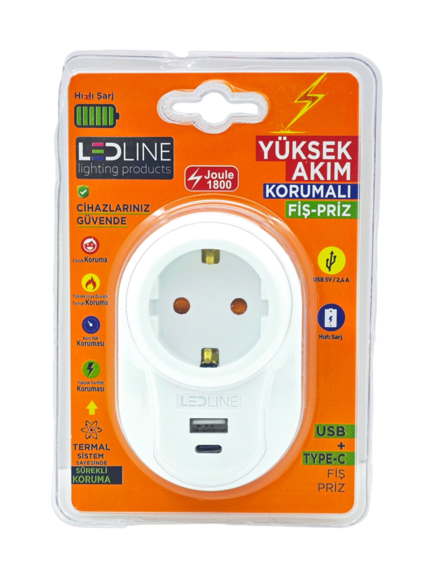 577873   Ledline Akım Korumalı Fiş Priz + Usb +Type-C