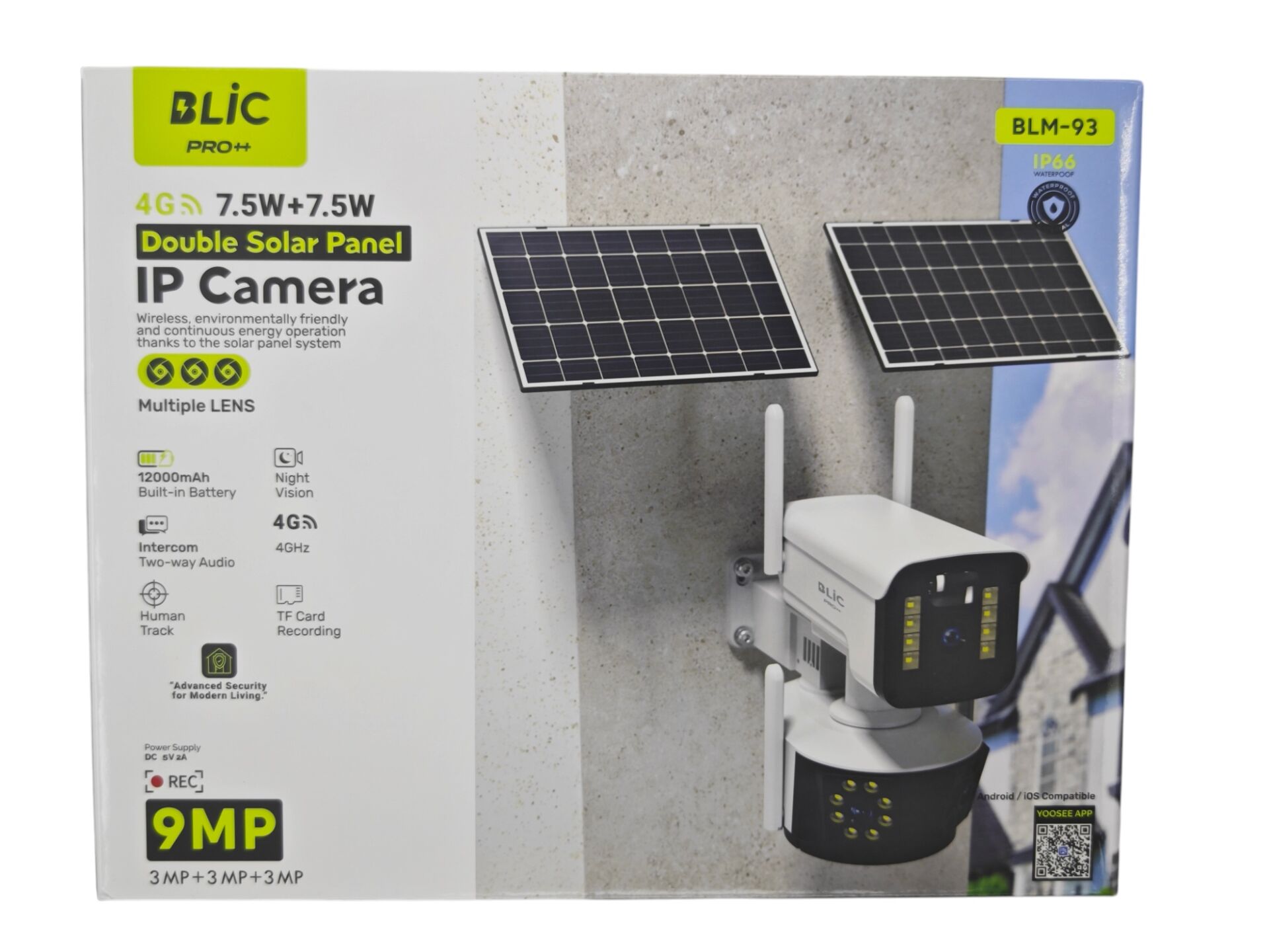BLM-93   Blic 4G 7,5W Çift Solar Sarj Panelli 3+3+3MP Çoklu Lens IP Kamera