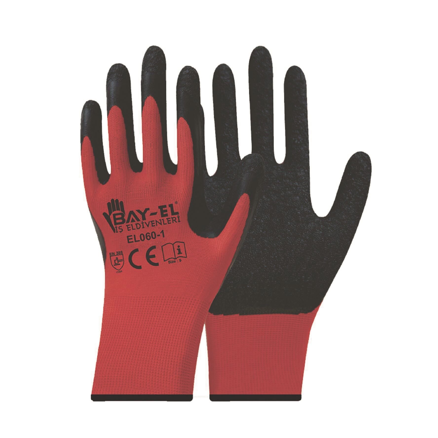 El165   Bay-El Ekstra Latex Eldiven 1/2 10 - Kırmızı/Siyah