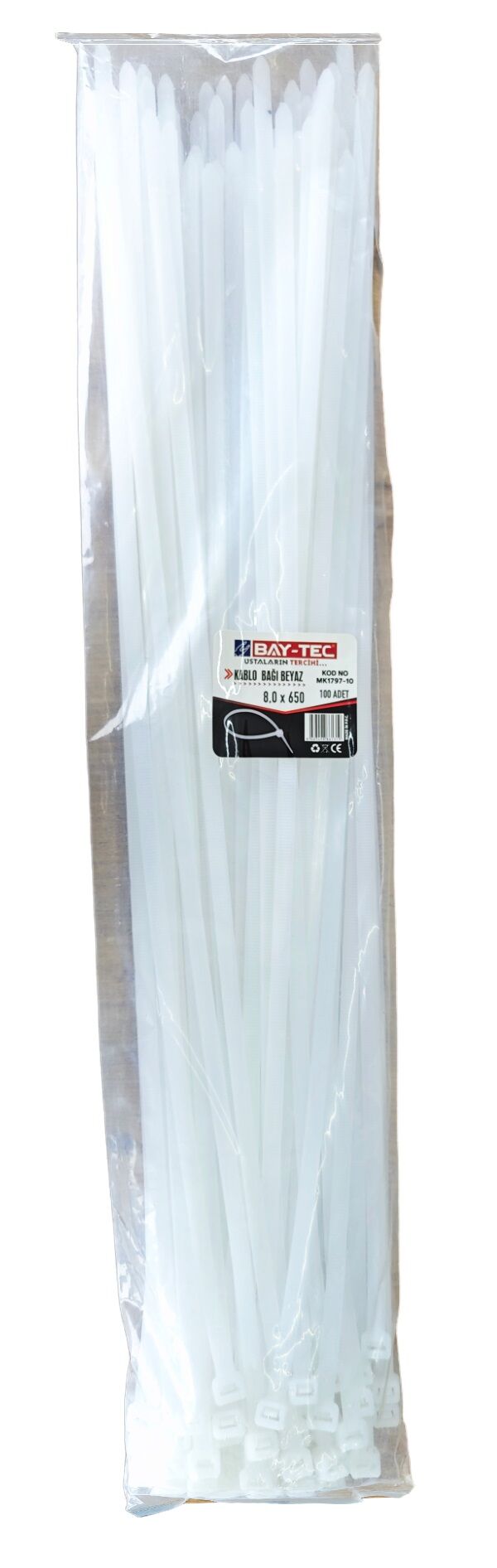 Mk1797-10   Bay-Tec Kablo Bağı 100lü 8*650mm - Beyaz