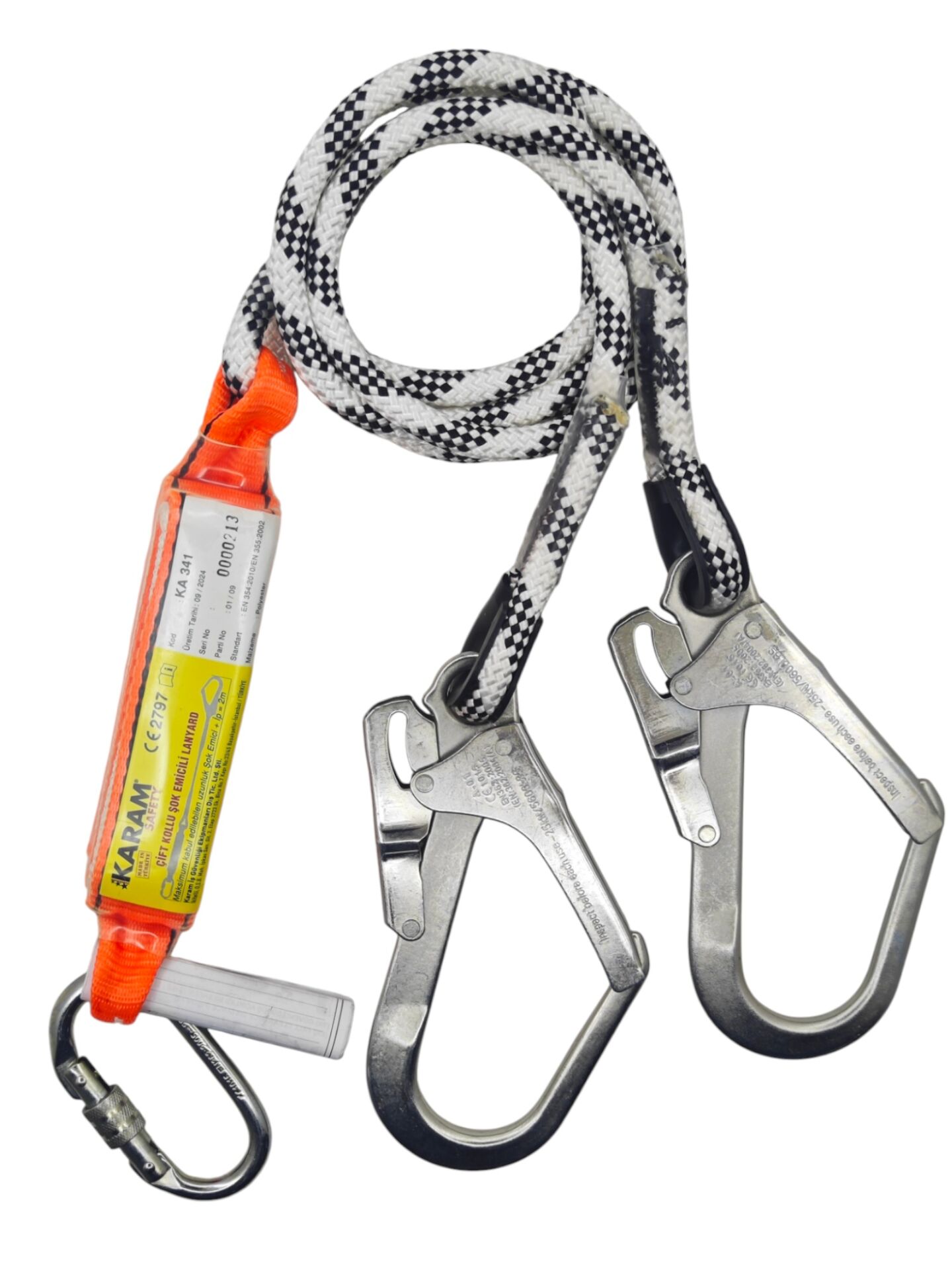KA 341   Karam Çift Kollu Şok Emicili Lanyard - Statik Halatlı