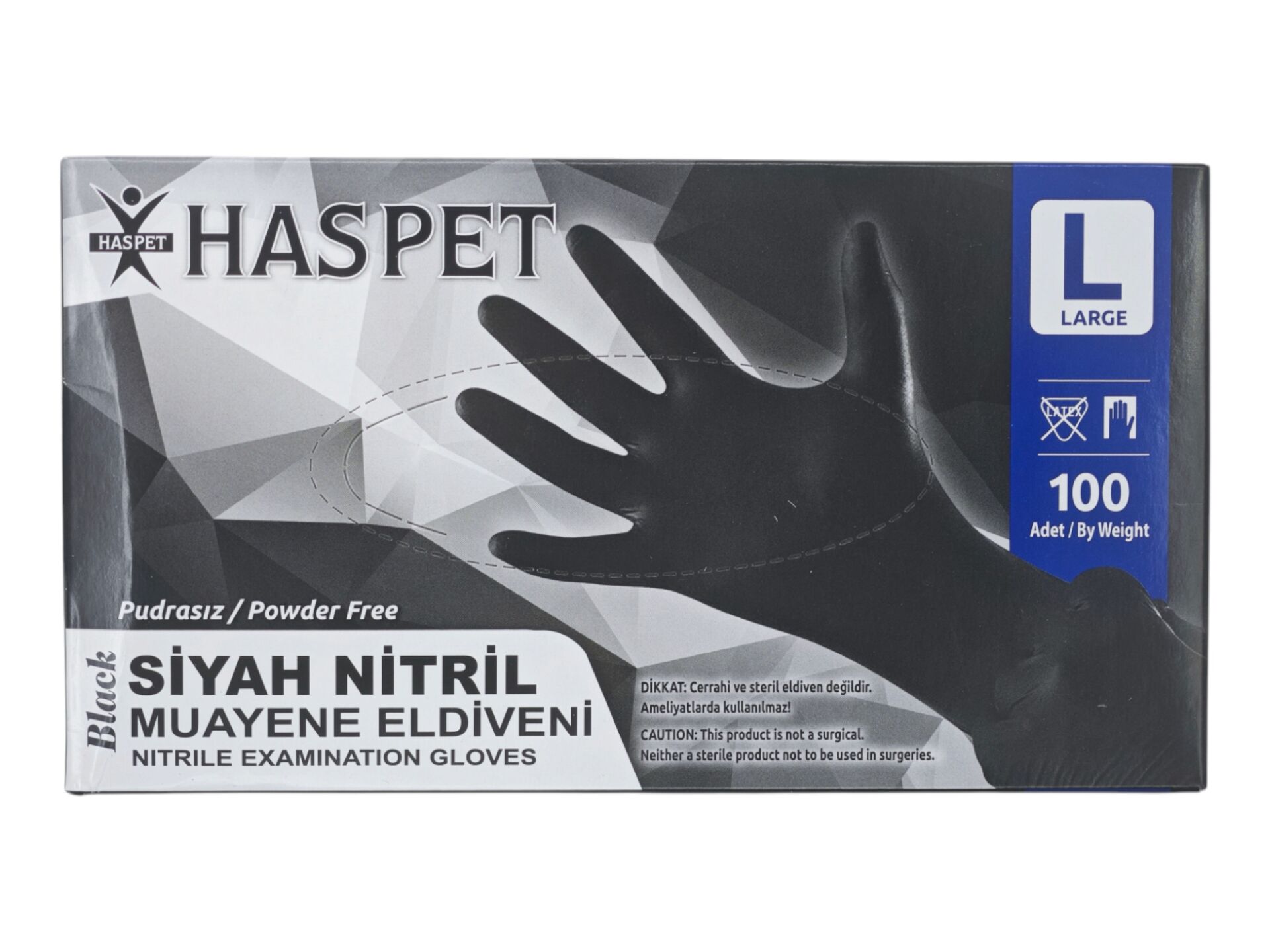 9972   Haspet Pudrasız Nitril Muayene Eldiveni (L) - Siyah