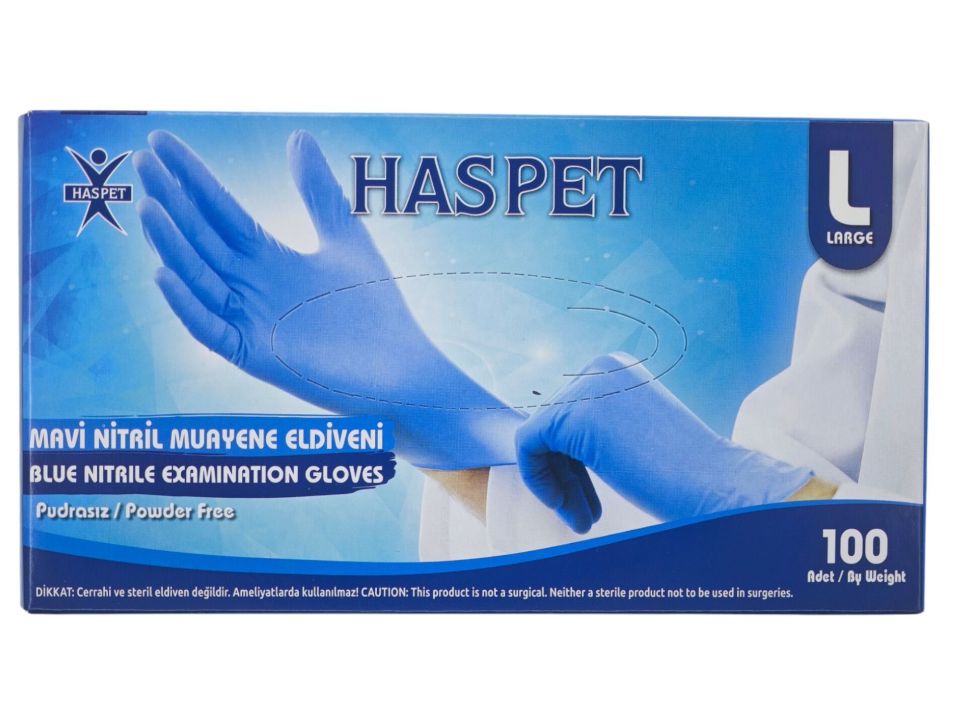 9959   Haspet Pudrasız Nitril Muayene Eldiveni (L) - Mavi
