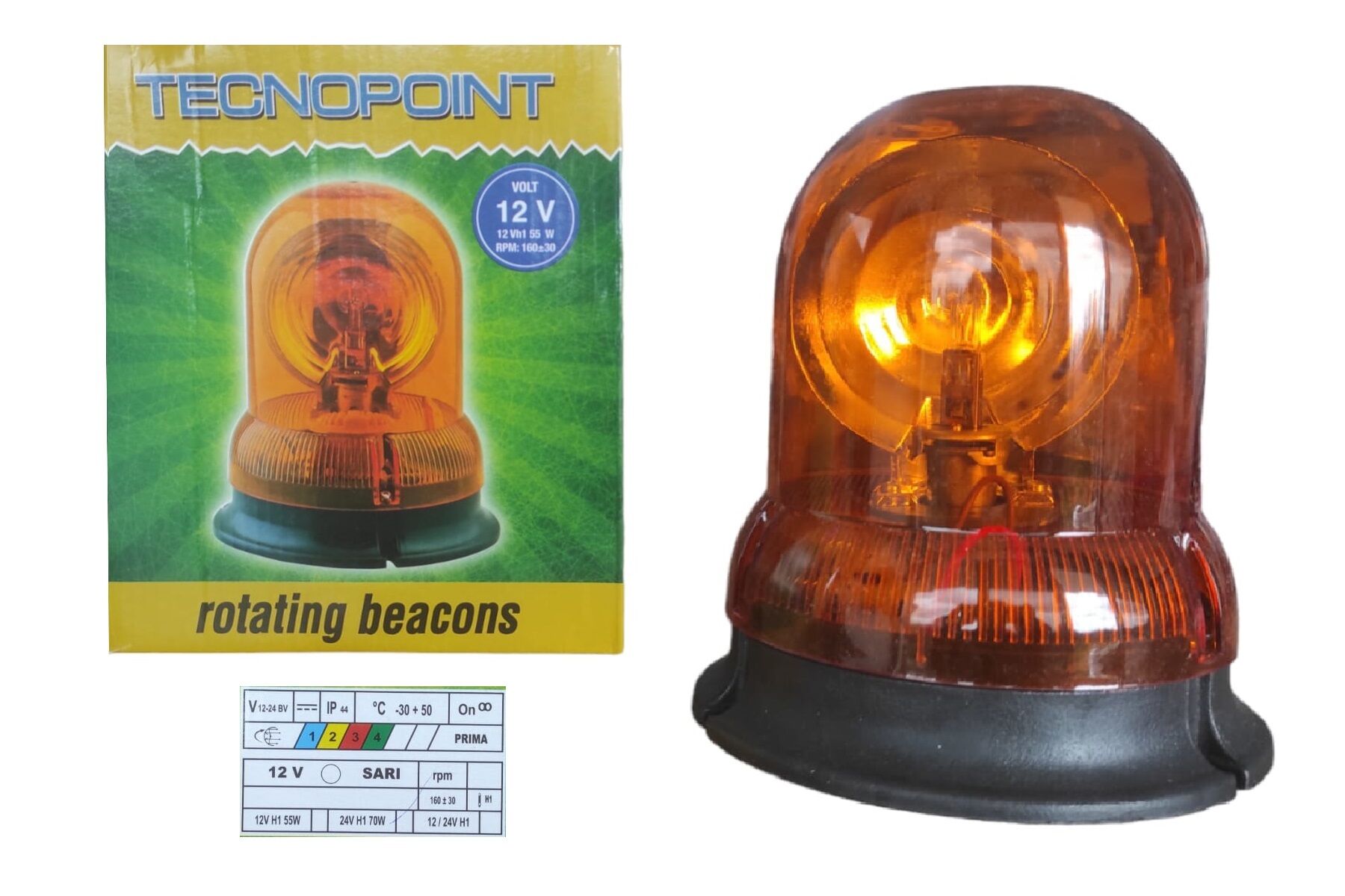 07477   Tecnopoint Dönerli Tepe Lambası 12V - Sarı