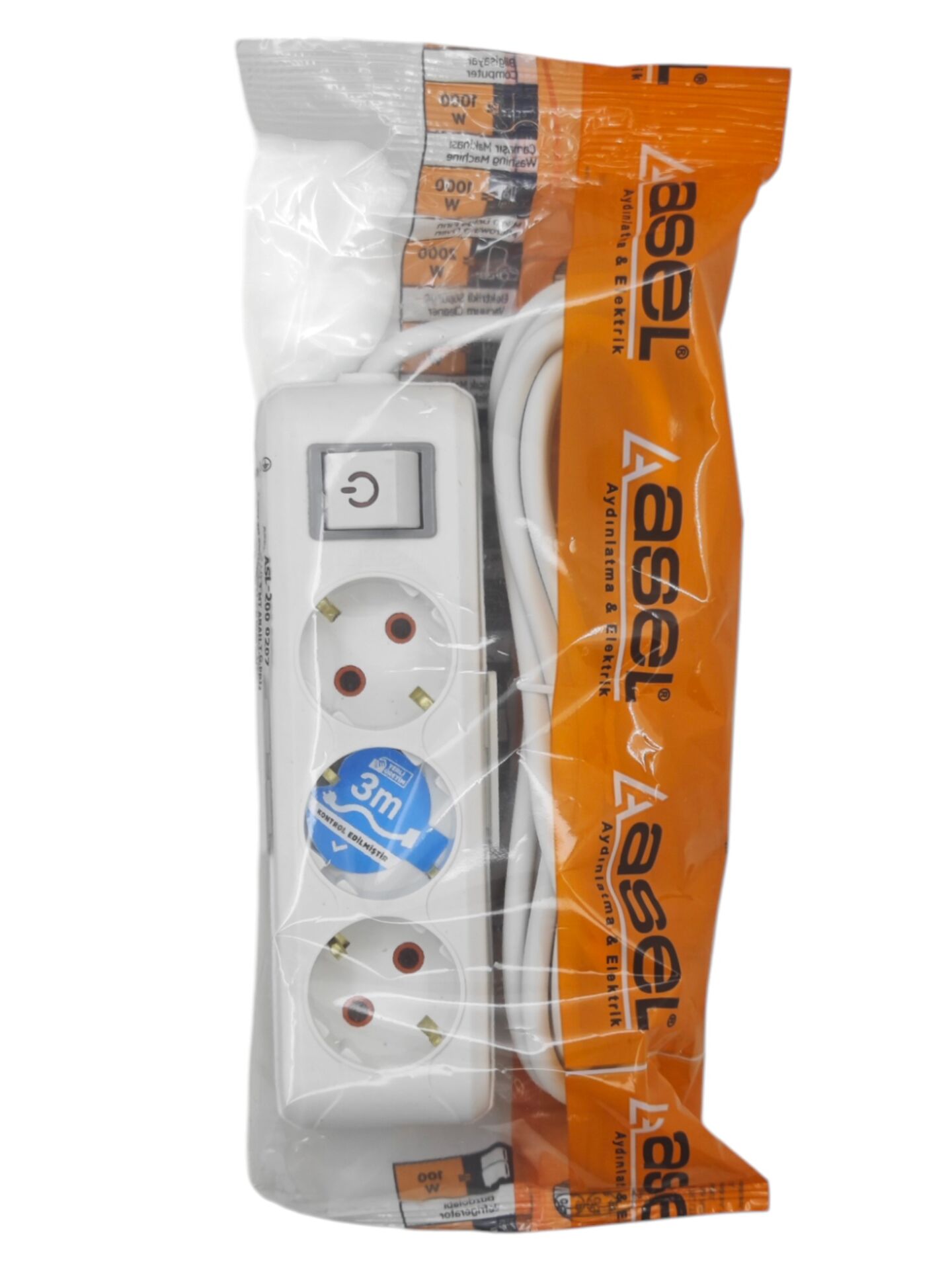 ASL-200 0207   Asel Ara Kablo Grup Priz 3lü 3m - Anahtarlı