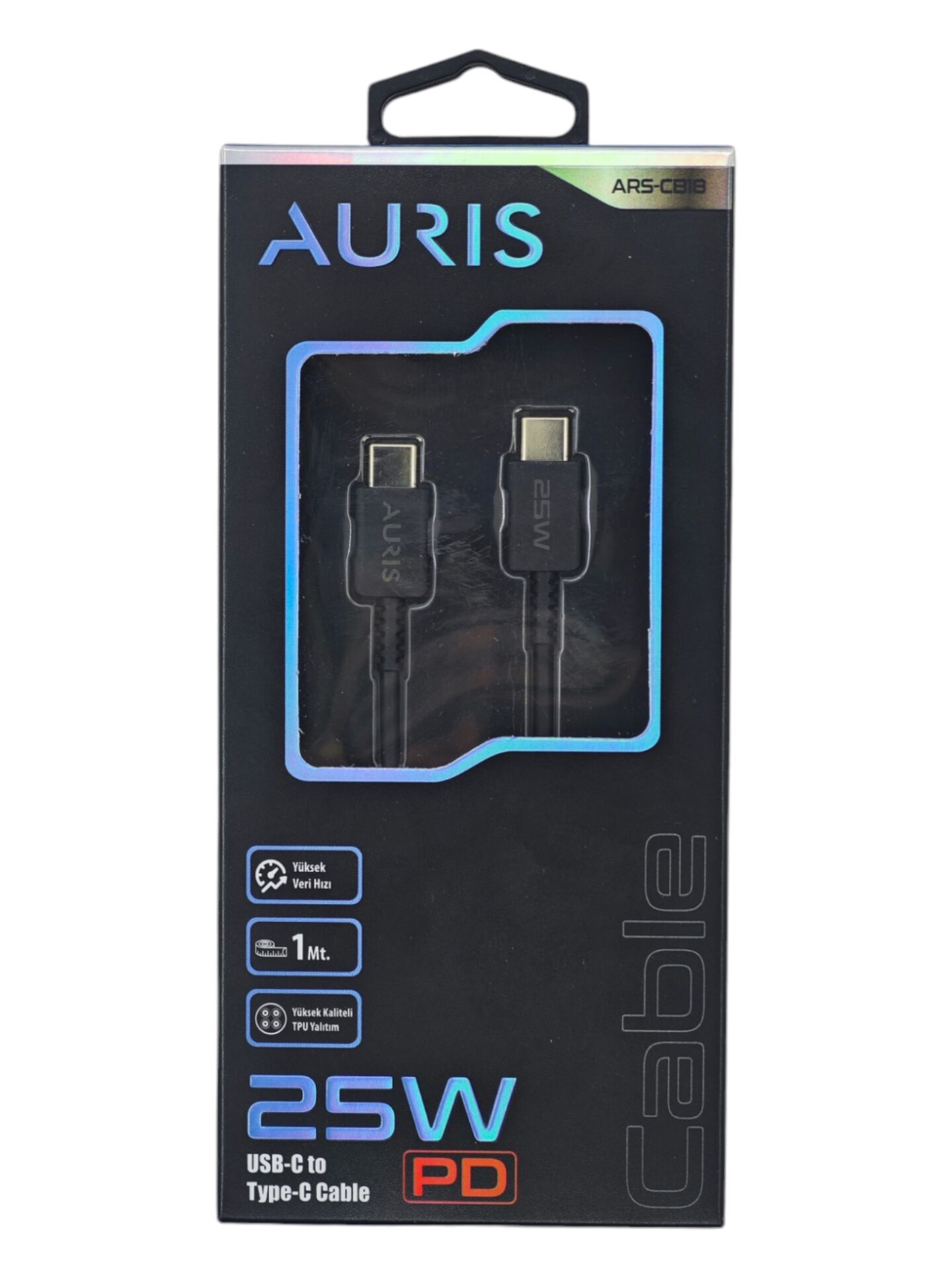 ARS-CB18   Auris USB-C Type-C PD 25W Süper Hizli Şarj Kablosu