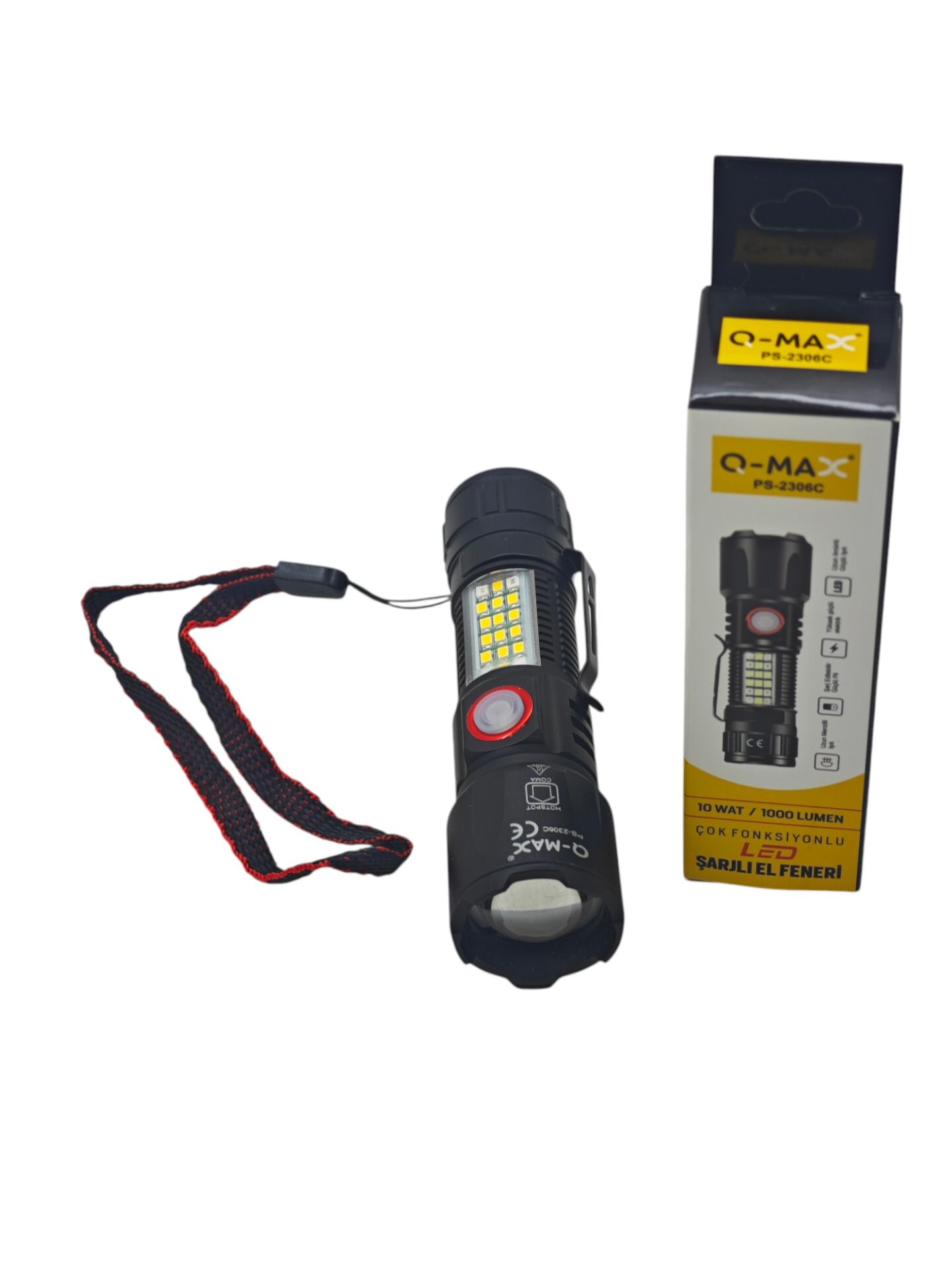 PS-2306C   Q-Max 10W Led Şarjlı El Feneri 1000 Lümen