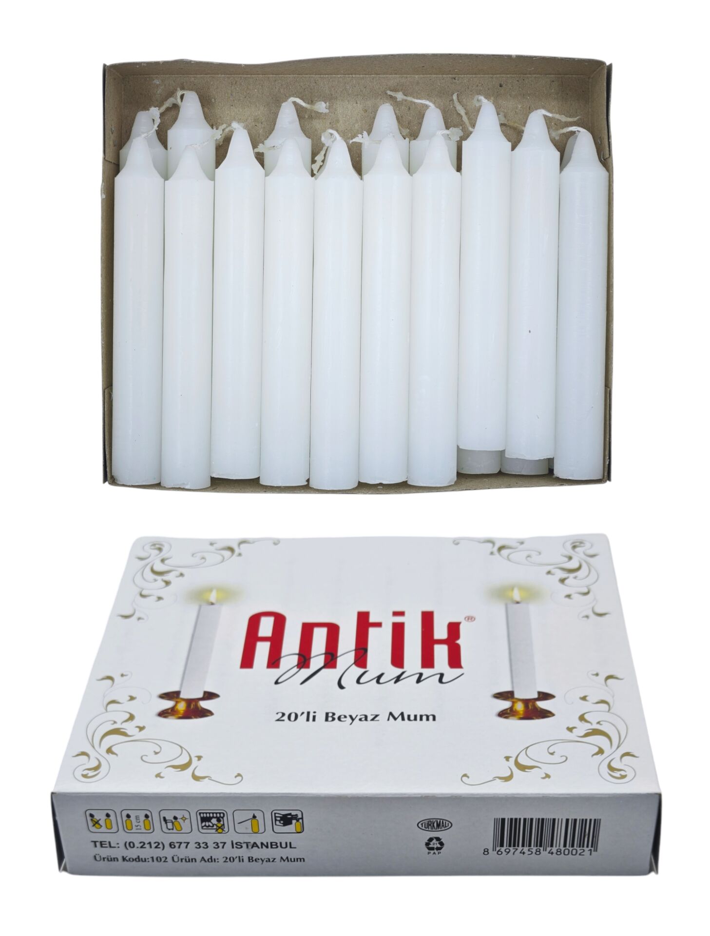102   Antik Beyaz Mum 20li - Büyük