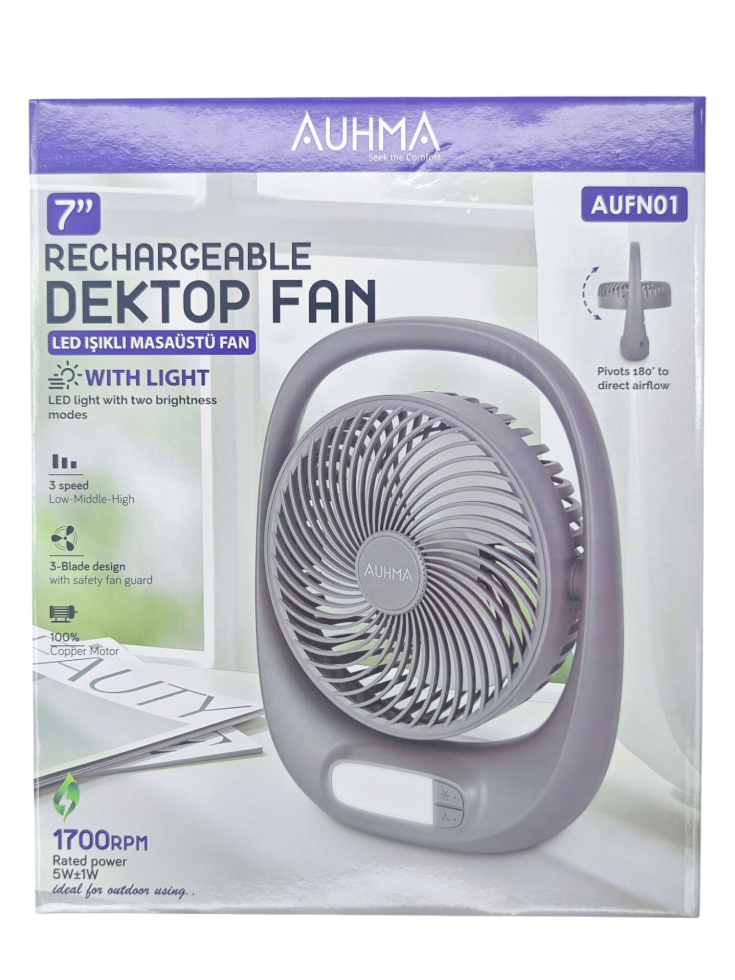 AUFN01   Auhma Led Işıklı Masaüstü Mini Fan