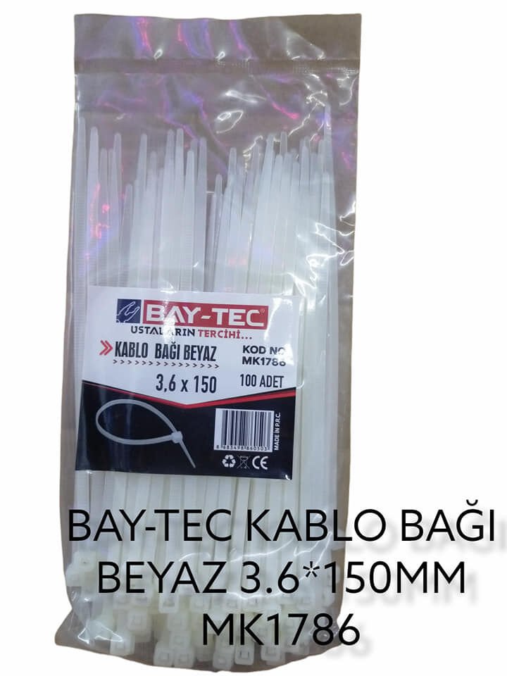 Mk1786   Bay-Tec Kablo Bağı 3.6*150Mm - Beyaz