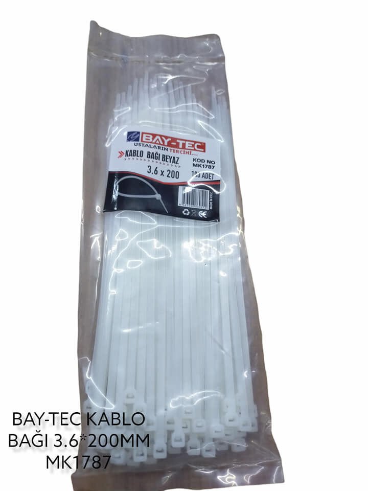Mk1787   Bay-Tec Kablo Bağı 3.6*200Mm - Beyaz