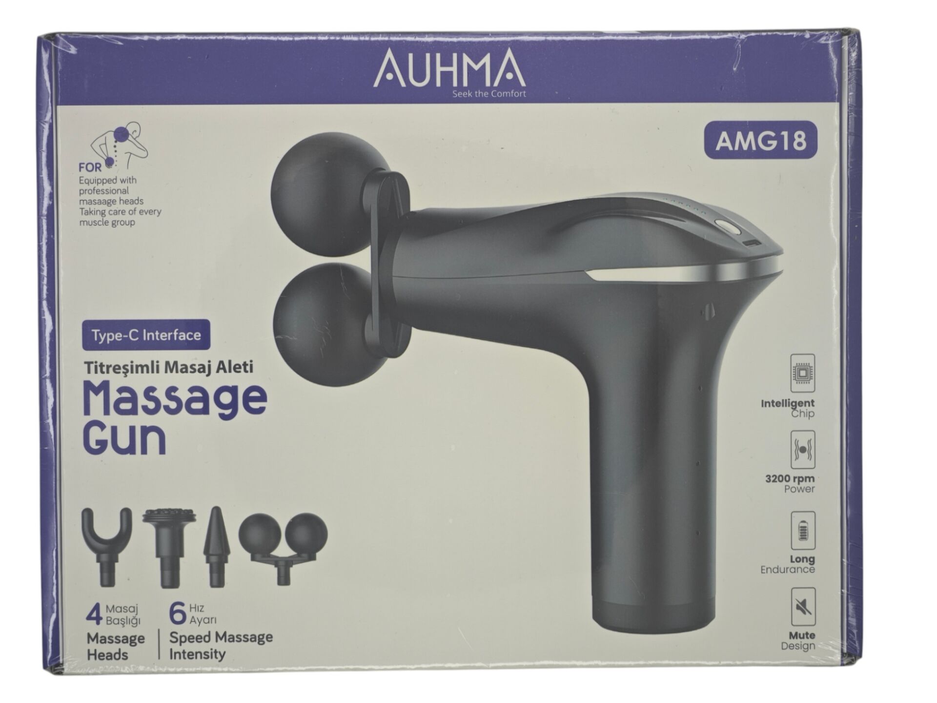 AMG18   Auhma 6 Kademe 4 Başlıklı USC-C Şarjlı Masaj Aleti