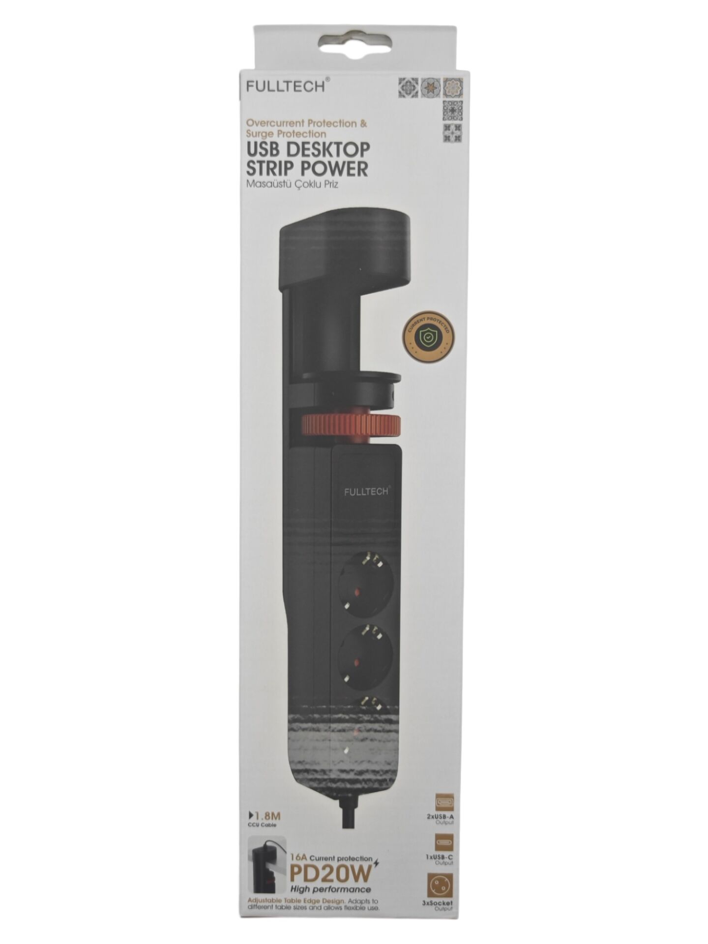 FTR-19   Fulltech 2xUSB-A 1xUSC-C Slotlu 3.4A Grup Priz